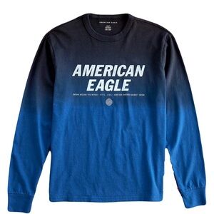 American Eagle Outfitters Men's Black and Blue Long Sleeve Tee